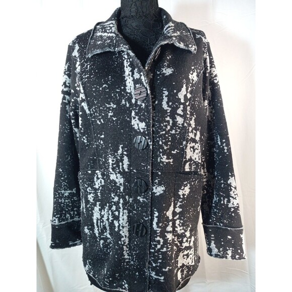 Habitat Women Black Grey Jumbo Button Long Sleeve Sweater Jacket‎ Size Xlarge - Picture 1 of 9